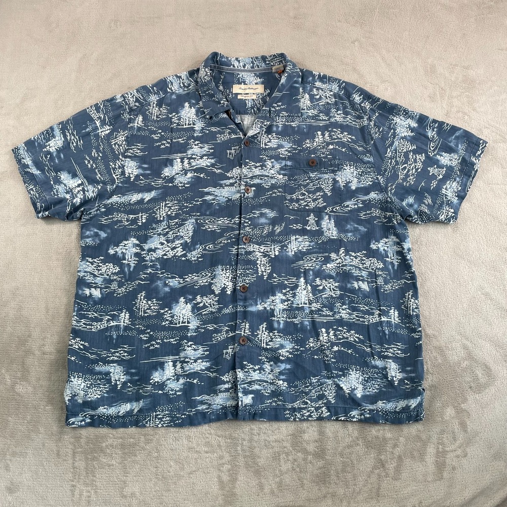 TOMMY BAHAMA Pacific Nights Camp Shirt Men 3XL Blue Japanese Art Silk